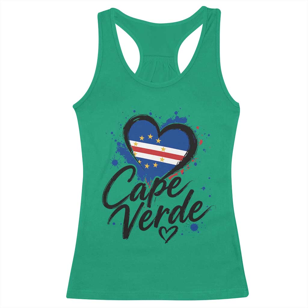 Cape Verde Flag Heart Racerback Tank Top Cabo Verde Pride Verdean Love TS02 Irish Green Print Your Wear