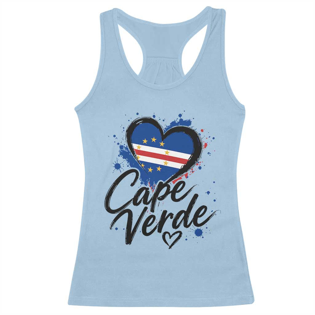 Cape Verde Flag Heart Racerback Tank Top Cabo Verde Pride Verdean Love TS02 Light Blue Print Your Wear