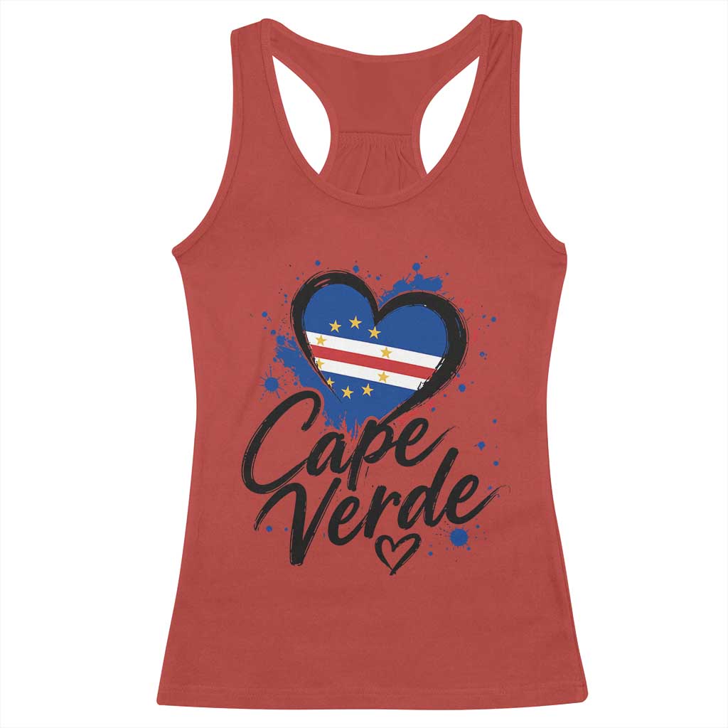 Cape Verde Flag Heart Racerback Tank Top Cabo Verde Pride Verdean Love TS02 Red Print Your Wear