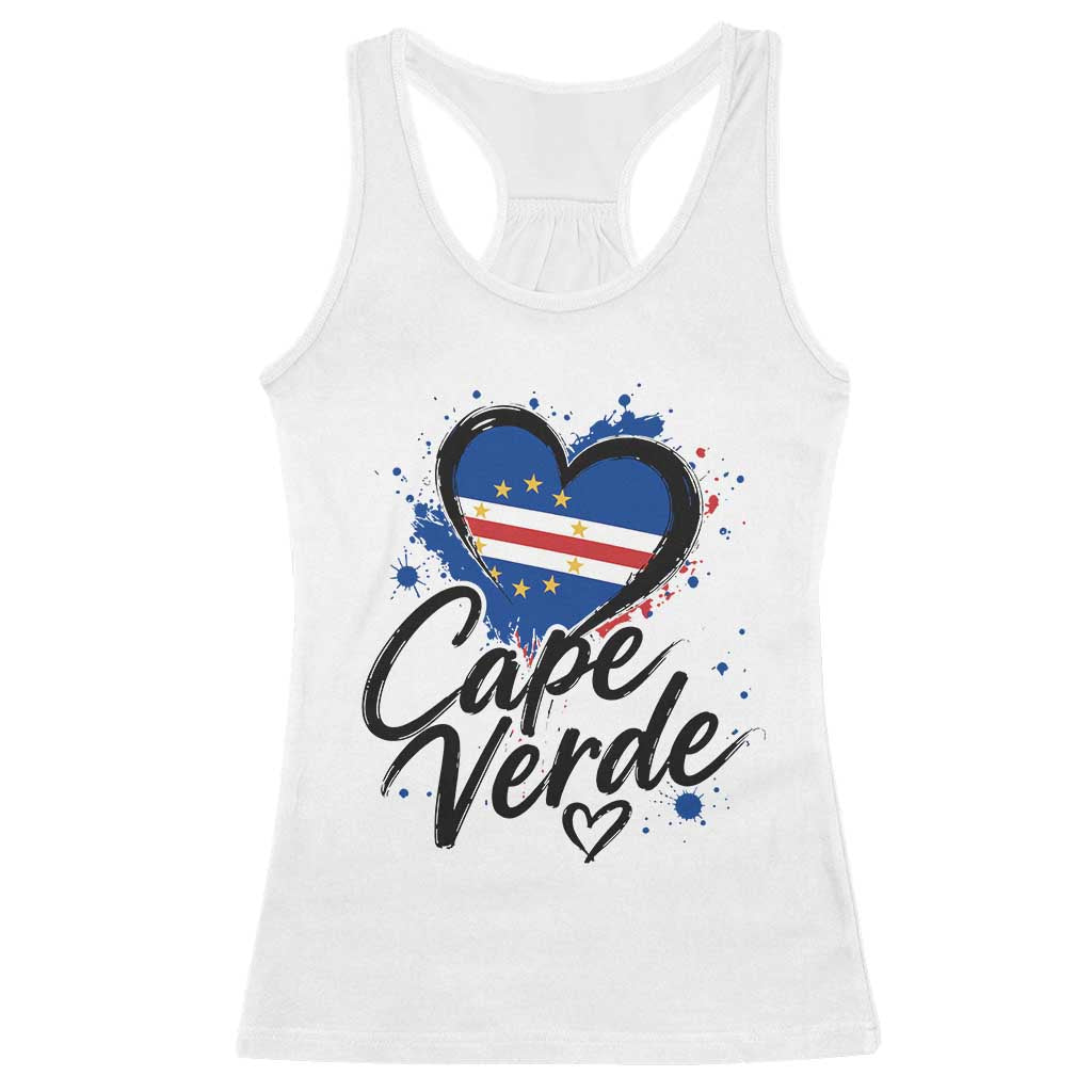 Cape Verde Flag Heart Racerback Tank Top Cabo Verde Pride Verdean Love TS02 White Print Your Wear