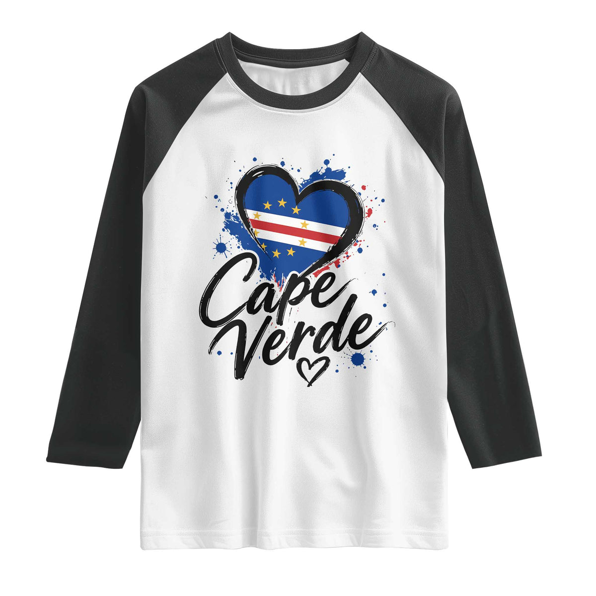 Cape Verde Flag Heart Raglan Shirt Cabo Verde Pride Verdean Love TS02 White Black Print Your Wear