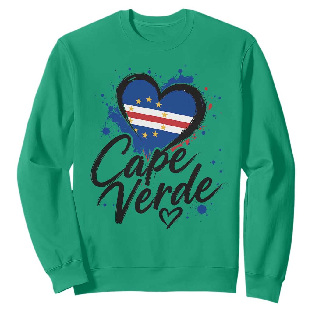 Cape Verde Flag Heart Sweatshirt Cabo Verde Pride Verdean Love TS02 Irish Green Print Your Wear