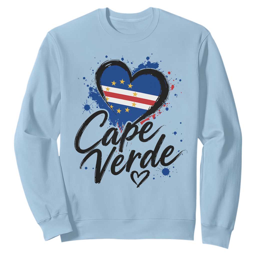 Cape Verde Flag Heart Sweatshirt Cabo Verde Pride Verdean Love TS02 Light Blue Print Your Wear