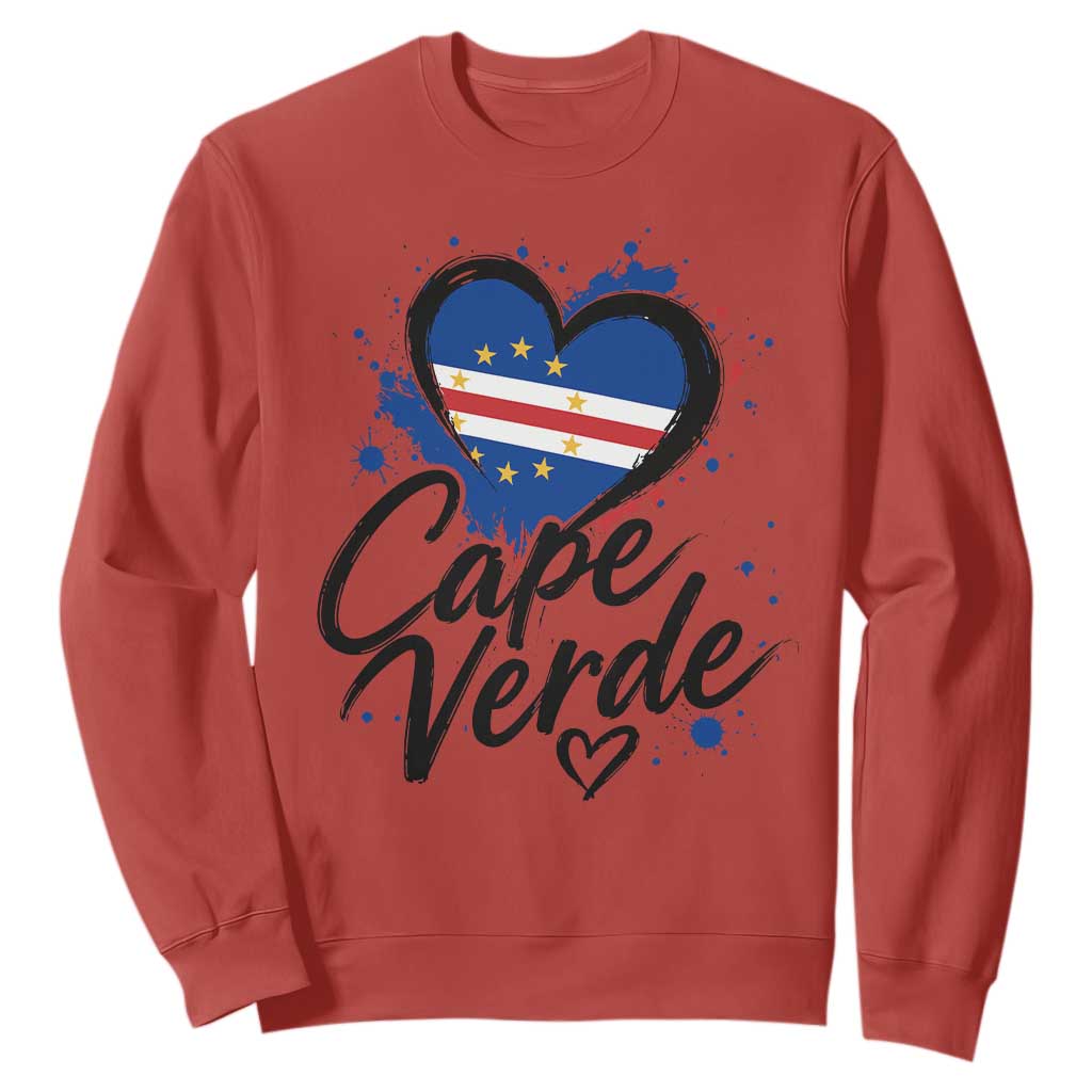 Cape Verde Flag Heart Sweatshirt Cabo Verde Pride Verdean Love TS02 Red Print Your Wear