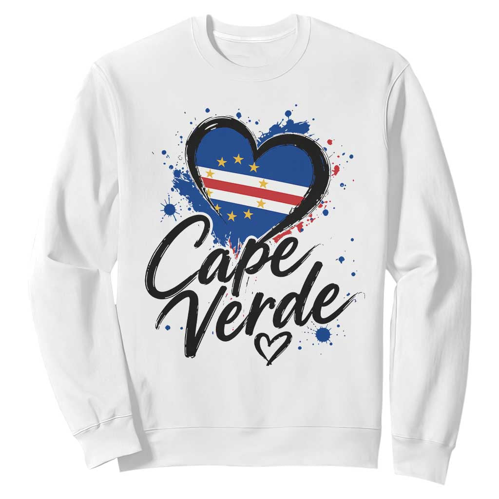 Cape Verde Flag Heart Sweatshirt Cabo Verde Pride Verdean Love TS02 White Print Your Wear