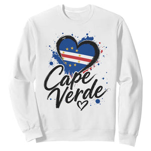 Cape Verde Flag Heart Sweatshirt Cabo Verde Pride Verdean Love TS02 White Print Your Wear