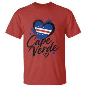 Cape Verde Flag Heart T Shirt Cabo Verde Pride Verdean Love TS02 Red Print Your Wear
