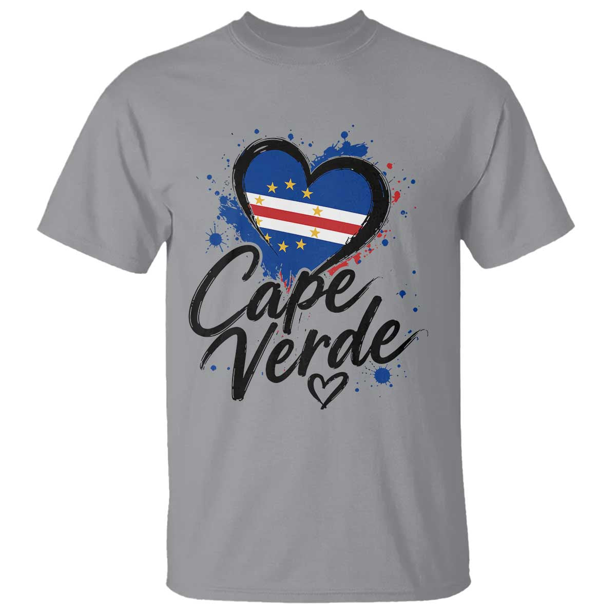 Cape Verde Flag Heart T Shirt Cabo Verde Pride Verdean Love TS02 Sport Gray Print Your Wear