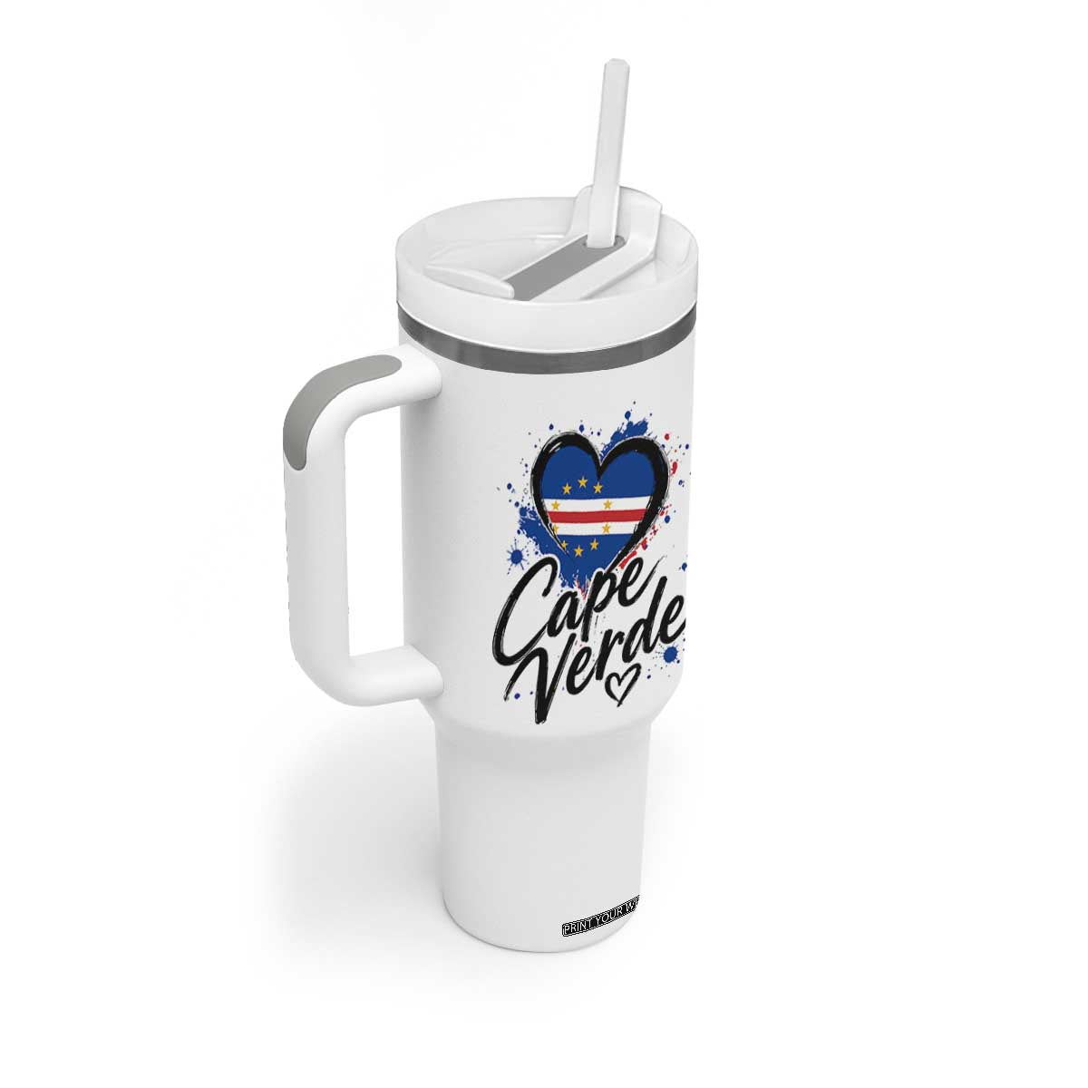 Cape Verde Flag Heart Tumbler With Handle Cabo Verde Pride Verdean Love TS02 Print Your Wear