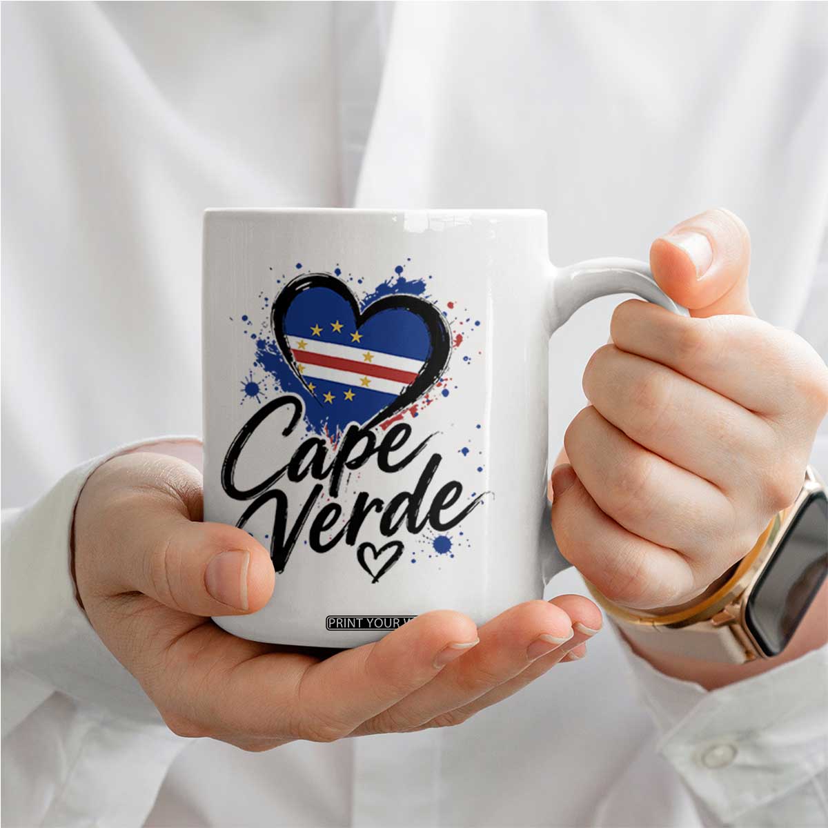 Cape Verde Flag Heart Coffee Mug Cabo Verde Pride Verdean Love TS02 Print Your Wear