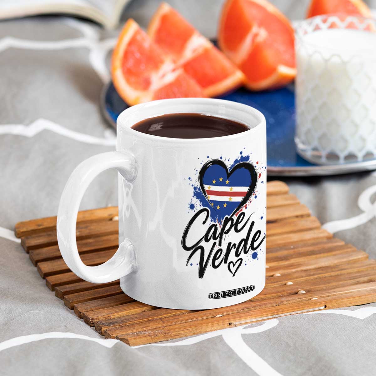 Cape Verde Flag Heart Coffee Mug Cabo Verde Pride Verdean Love TS02 Print Your Wear