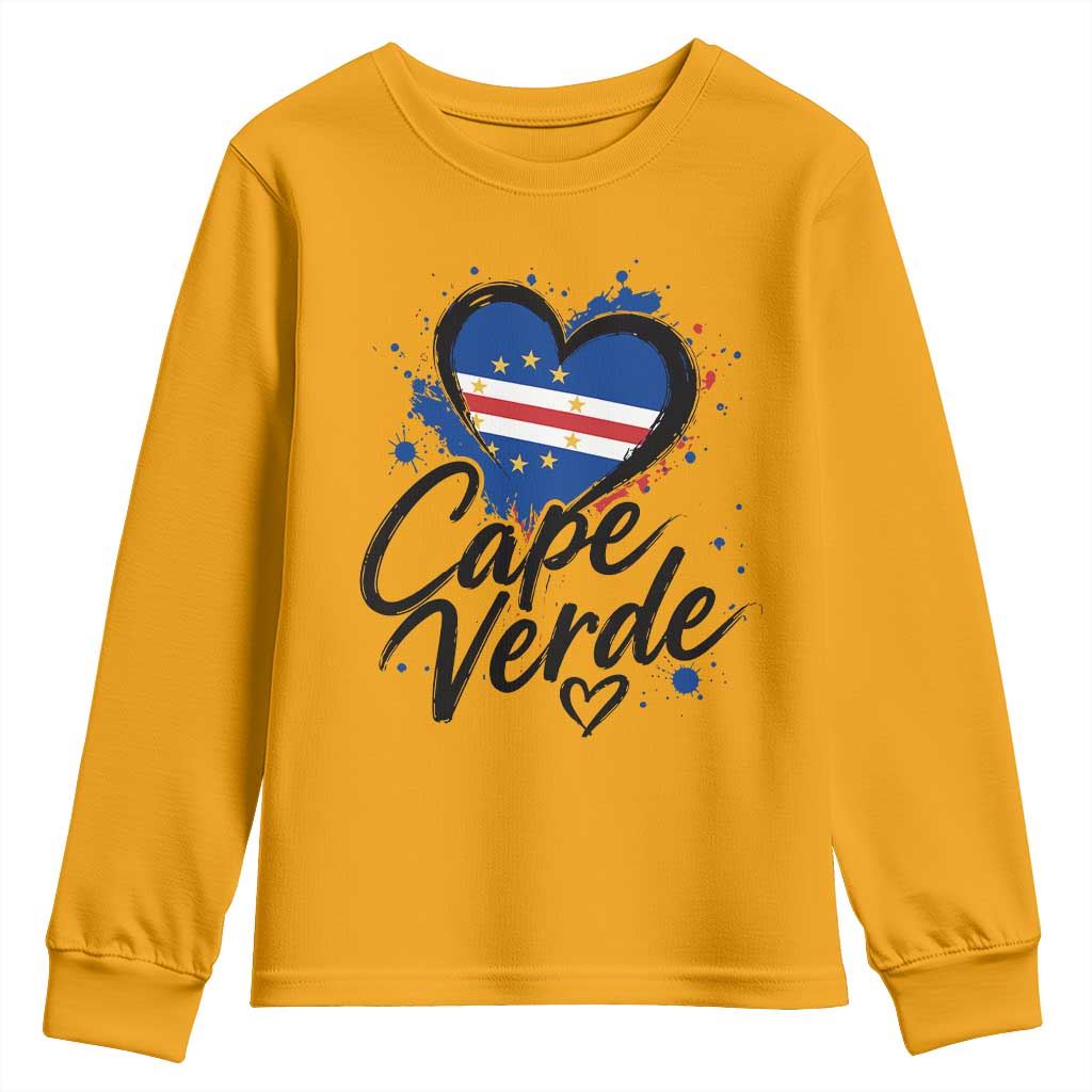 Cape Verde Flag Heart Youth Sweatshirt Cabo Verde Pride Verdean Love TS02 Gold Print Your Wear