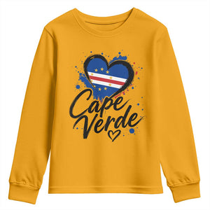 Cape Verde Flag Heart Youth Sweatshirt Cabo Verde Pride Verdean Love TS02 Gold Print Your Wear