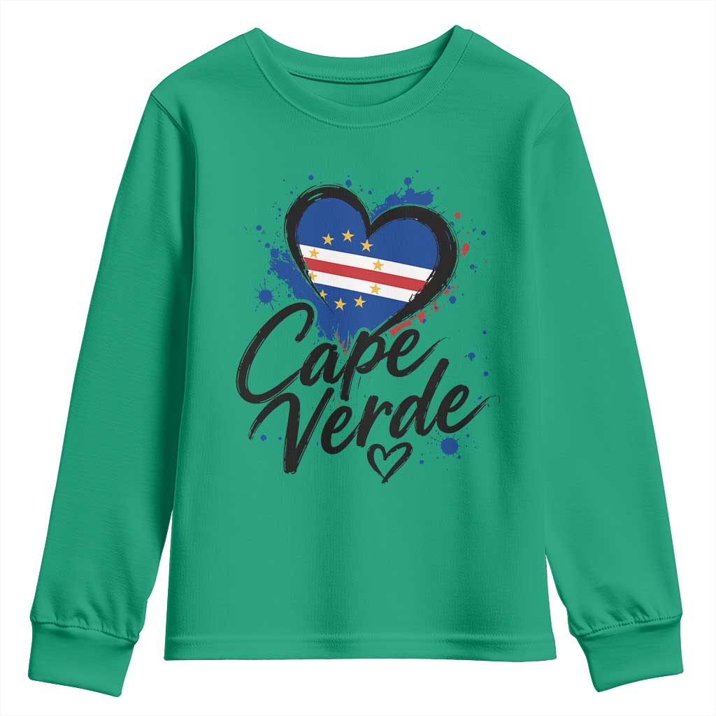 Cape Verde Flag Heart Youth Sweatshirt Cabo Verde Pride Verdean Love TS02 Irish Green Print Your Wear