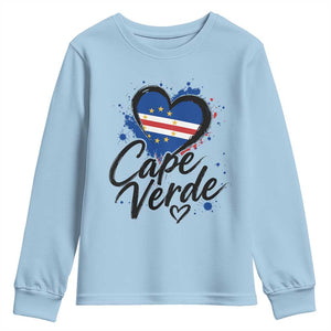Cape Verde Flag Heart Youth Sweatshirt Cabo Verde Pride Verdean Love TS02 Light Blue Print Your Wear