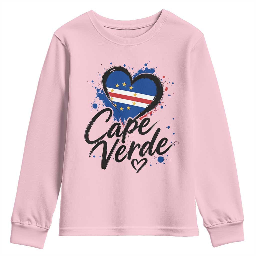 Cape Verde Flag Heart Youth Sweatshirt Cabo Verde Pride Verdean Love TS02 Light Pink Print Your Wear
