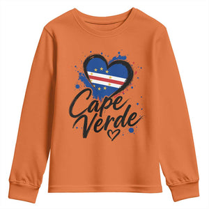 Cape Verde Flag Heart Youth Sweatshirt Cabo Verde Pride Verdean Love TS02 Orange Print Your Wear