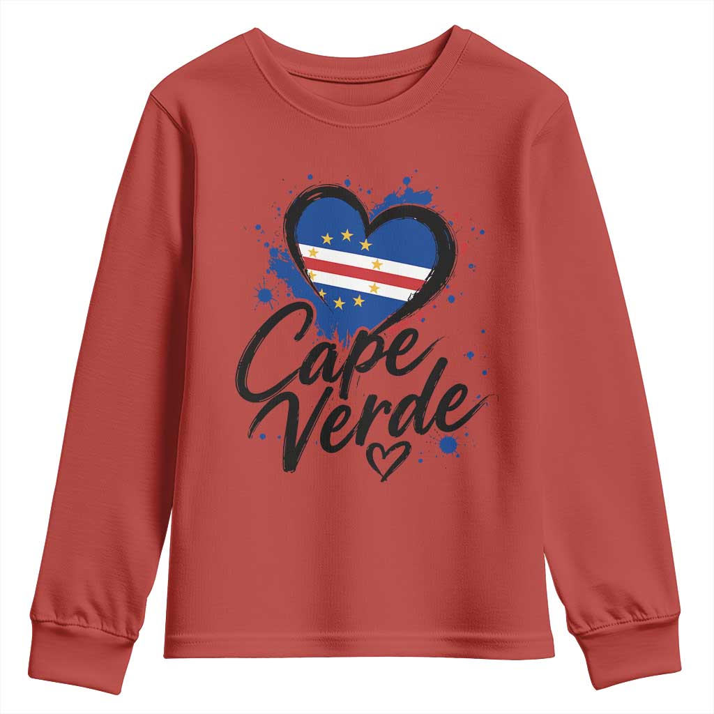 Cape Verde Flag Heart Youth Sweatshirt Cabo Verde Pride Verdean Love TS02 Red Print Your Wear