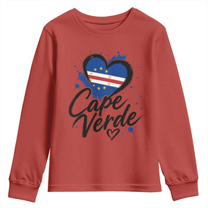 Cape Verde Flag Heart Youth Sweatshirt Cabo Verde Pride Verdean Love TS02 Red Print Your Wear