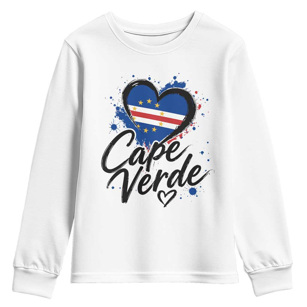 Cape Verde Flag Heart Youth Sweatshirt Cabo Verde Pride Verdean Love TS02 White Print Your Wear