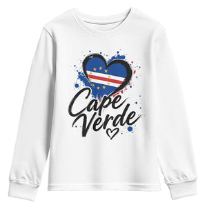 Cape Verde Flag Heart Youth Sweatshirt Cabo Verde Pride Verdean Love TS02 White Print Your Wear
