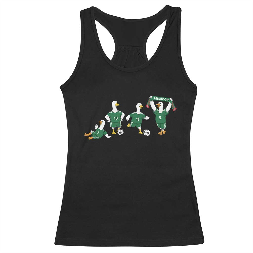 Funny Mexico Merlin the Duck Playing Soccer Graphic Racerback Tank Top Mexican Spirit Football Fans Cheer TS02 Black Print Your Wear
