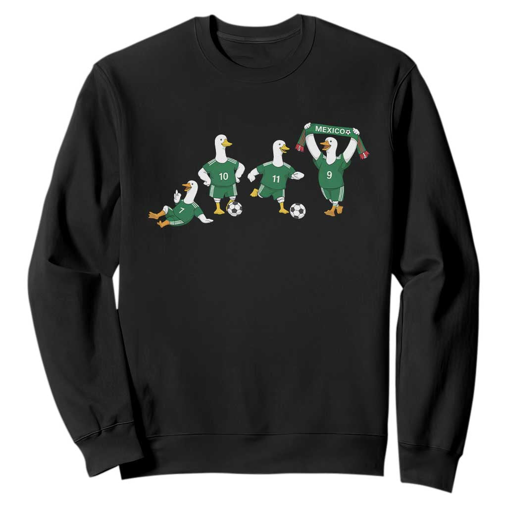 Funny Mexico Merlin the Duck Playing Soccer Graphic Sweatshirt Mexican Spirit Football Fans Cheer TS02 Black Print Your Wear