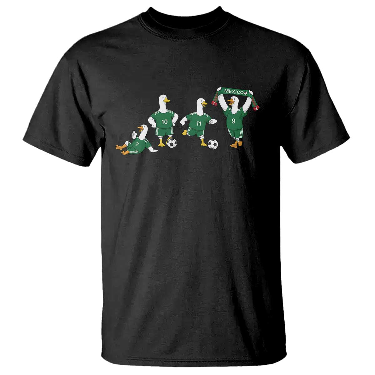 Funny Mexico Merlin the Duck Playing Soccer Graphic T Shirt Mexican Spirit Football Fans Cheer TS02 Black Print Your Wear