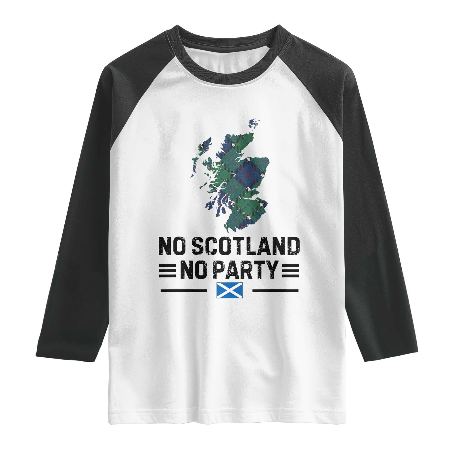 No Scotland No Party Tartan Plaid and Map Raglan Shirt Vintage Scottish Football Supporter Sports Fans Spirit TS02 White Black Print Your Wear