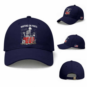 Waiting On Parts Skeleton Mechanic Baseball Cap Funny Sarcastic Auto Garage Repair Tech TS02 Baseball Cap Universal Fit Dark Blue Print Your Wear