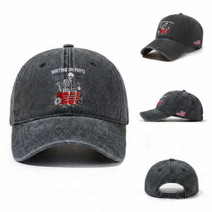 Waiting On Parts Skeleton Mechanic Washed Cotton Baseball Cap Funny Sarcastic Auto Garage Repair Tech TS02 Washed Cap Universal Fit Dark Gray Print Your Wear