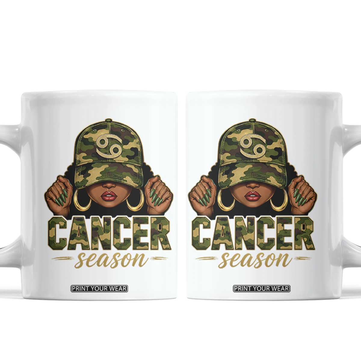 Zodiac Queen Cancer Season Retro Camo Camouflage Graphic Coffee Mug June July Horoscope Birthday Gift Melanin Women TS02 White Print Your Wear