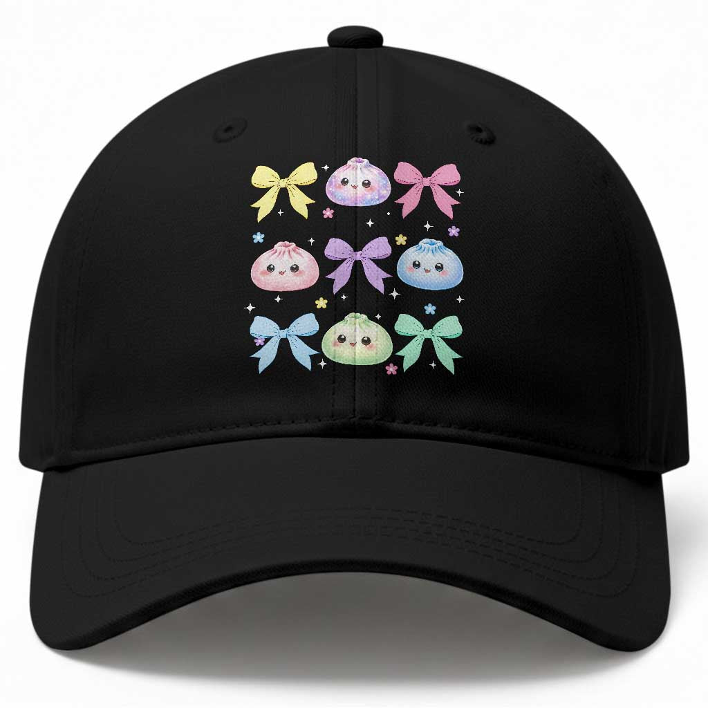 Kawaii Dumpling and Bows Aesthetic Graphic Baseball Cap Cute Pastel Bao Dim Sum Coquette Aesthetic TS02 Print Your Wear