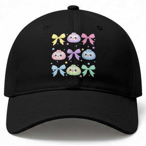 Kawaii Dumpling and Bows Aesthetic Graphic Baseball Cap Cute Pastel Bao Dim Sum Coquette Aesthetic TS02 Print Your Wear