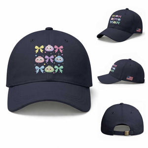Kawaii Dumpling and Bows Aesthetic Graphic Baseball Cap Cute Pastel Bao Dim Sum Coquette Aesthetic TS02 Baseball Cap Universal Fit Navy Print Your Wear