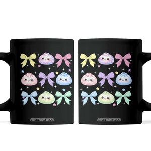 Kawaii Dumpling and Bows Aesthetic Graphic Coffee Mug Cute Pastel Bao Dim Sum Coquette Aesthetic TS02 Black Print Your Wear