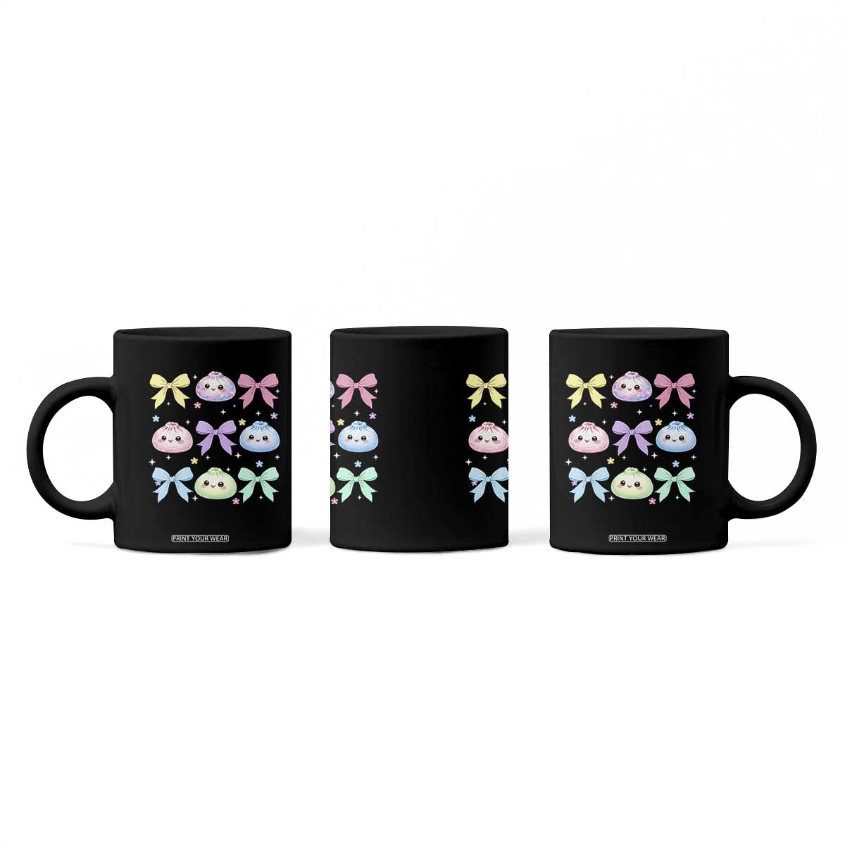 Kawaii Dumpling and Bows Aesthetic Graphic Coffee Mug Cute Pastel Bao Dim Sum Coquette Aesthetic TS02 Print Your Wear