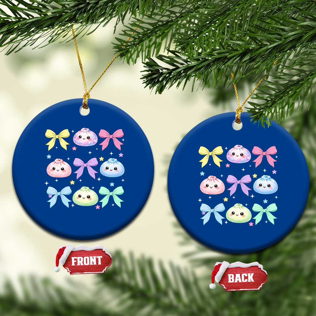 Kawaii Dumpling and Bows Aesthetic Graphic Ceramic Ornament Cute Pastel Bao Dim Sum Coquette Aesthetic TS02 1pc Blue Print Your Wear