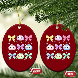 Kawaii Dumpling and Bows Aesthetic Graphic Ceramic Ornament Cute Pastel Bao Dim Sum Coquette Aesthetic TS02 Print Your Wear