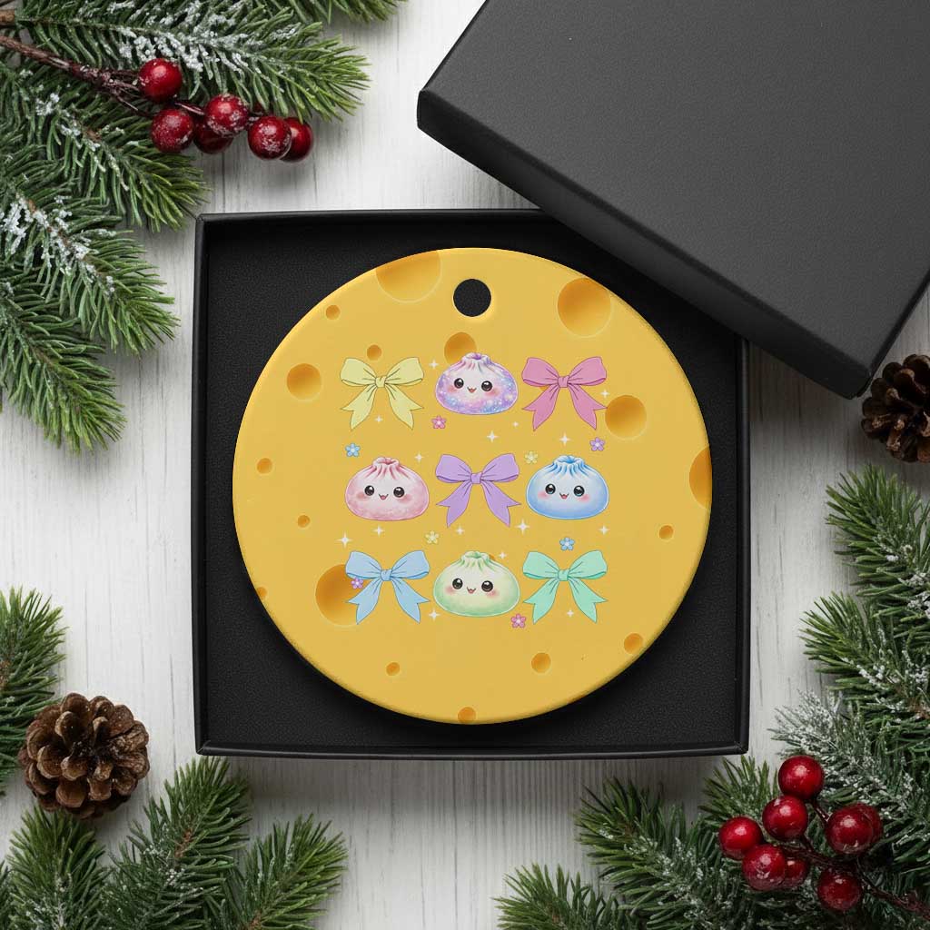 Kawaii Dumpling and Bows Aesthetic Graphic Ceramic Ornament Cute Pastel Bao Dim Sum Coquette Aesthetic TS02 1pc Yellow Cheese Print Your Wear