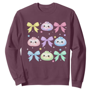 Kawaii Dumpling and Bows Aesthetic Graphic Sweatshirt Cute Pastel Bao Dim Sum Coquette Aesthetic TS02 Maroon Print Your Wear