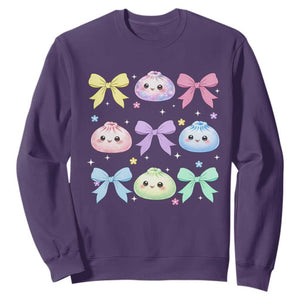 Kawaii Dumpling and Bows Aesthetic Graphic Sweatshirt Cute Pastel Bao Dim Sum Coquette Aesthetic TS02 Purple Print Your Wear
