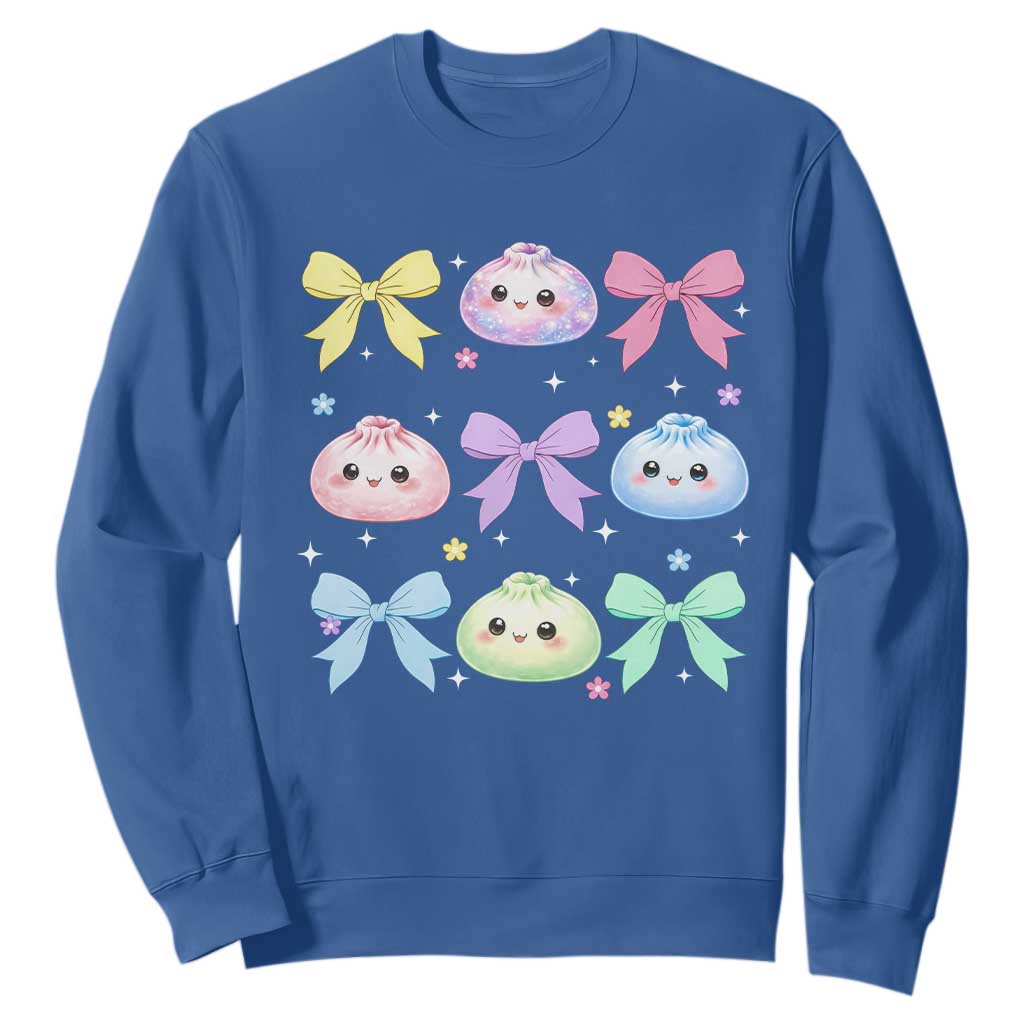 Kawaii Dumpling and Bows Aesthetic Graphic Sweatshirt Cute Pastel Bao Dim Sum Coquette Aesthetic TS02 Royal Blue Print Your Wear