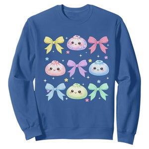 Kawaii Dumpling and Bows Aesthetic Graphic Sweatshirt Cute Pastel Bao Dim Sum Coquette Aesthetic TS02 Royal Blue Print Your Wear