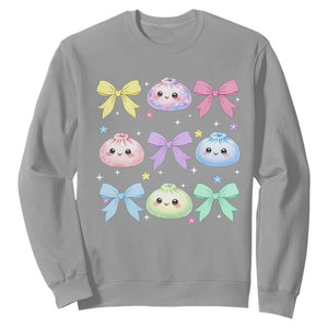 Kawaii Dumpling and Bows Aesthetic Graphic Sweatshirt Cute Pastel Bao Dim Sum Coquette Aesthetic TS02 Sport Gray Print Your Wear