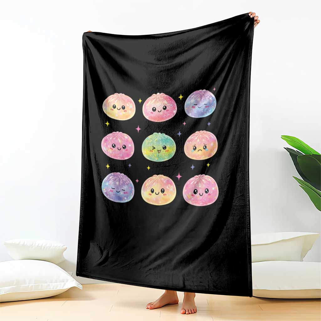 Kawaii Glitter Dumpling Face Grid Graphic Throw Blanket Cute Pastel Bao Emoji Expressions TS02 Print Your Wear