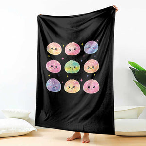 Kawaii Glitter Dumpling Face Grid Graphic Throw Blanket Cute Pastel Bao Emoji Expressions TS02 Print Your Wear