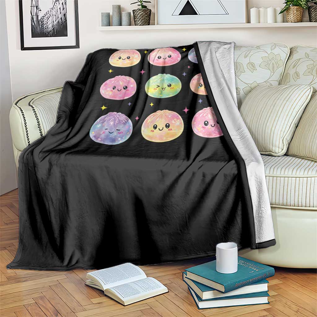 Kawaii Glitter Dumpling Face Grid Graphic Throw Blanket Cute Pastel Bao Emoji Expressions TS02 Print Your Wear