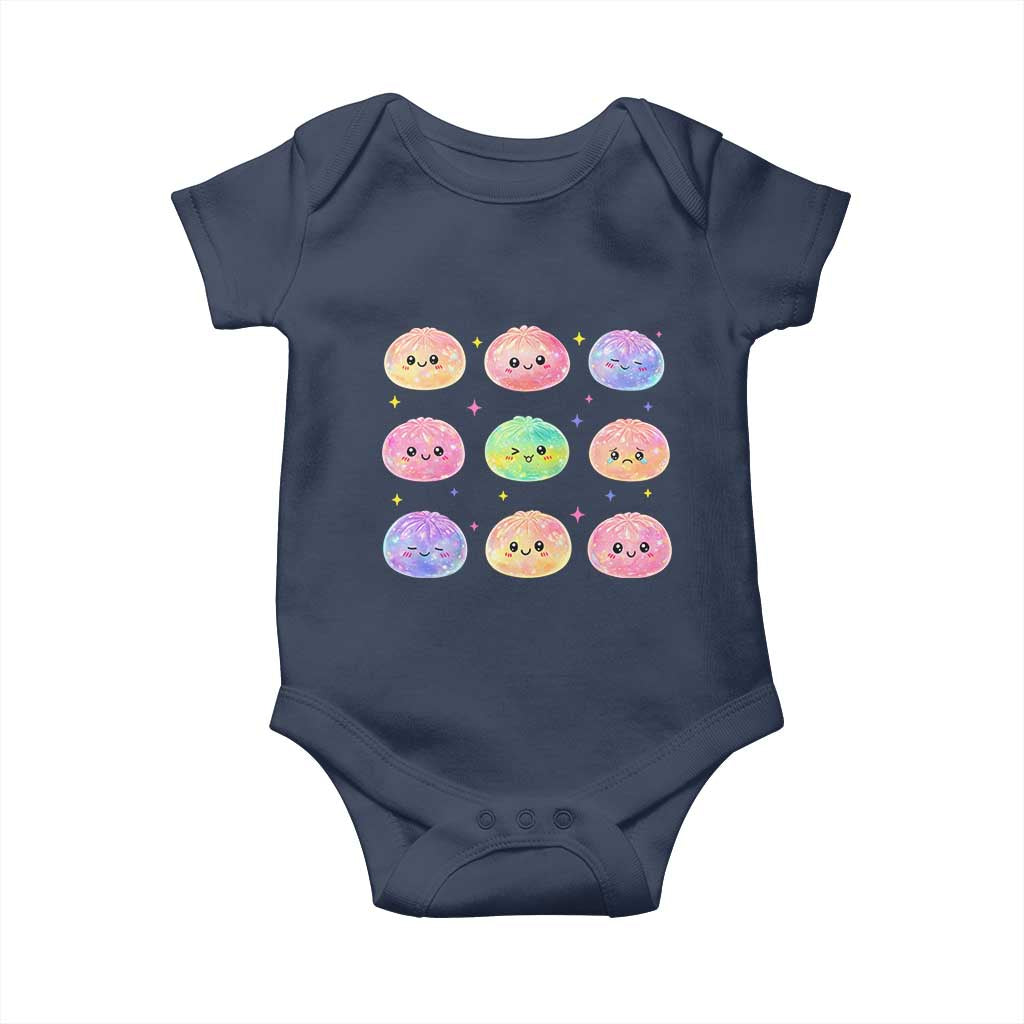 Kawaii Glitter Dumpling Face Grid Graphic Baby Onesie Cute Pastel Bao Emoji Expressions TS02 Navy Print Your Wear