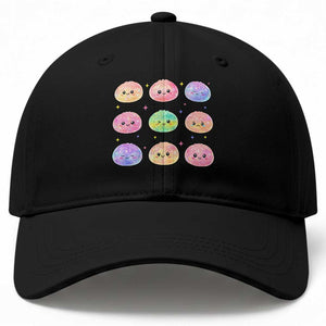 Kawaii Glitter Dumpling Face Grid Graphic Baseball Cap Cute Pastel Bao Emoji Expressions TS02 Print Your Wear